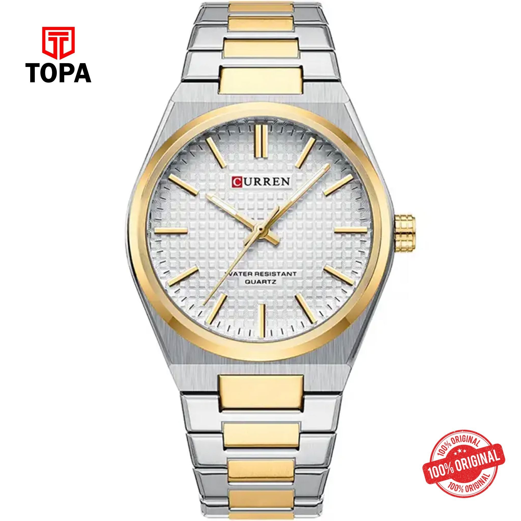 Topa Curren-8439G-TTGLD-WHT-Metal-Band-Men-Watch - Product Image 1