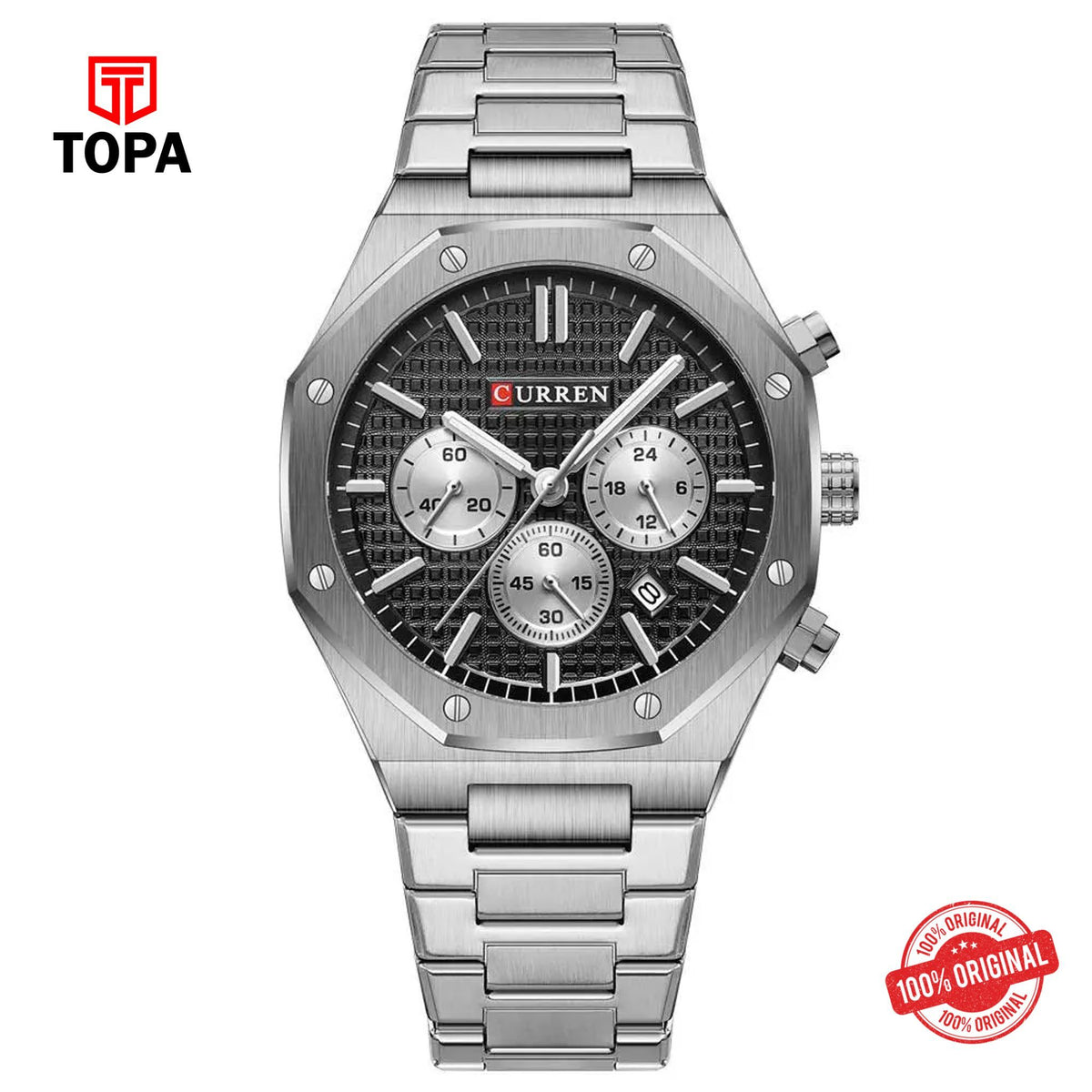 Topa Curren-8440-CH-BLK-Metal-Band-Men-Watch - Product Image 1