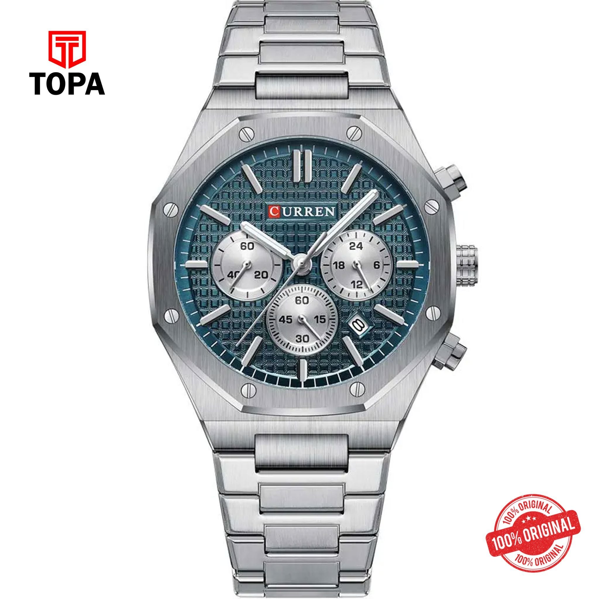 Topa Curren-8440-CH-BLU-Metal-Band-Men-Watch - Product Image 1