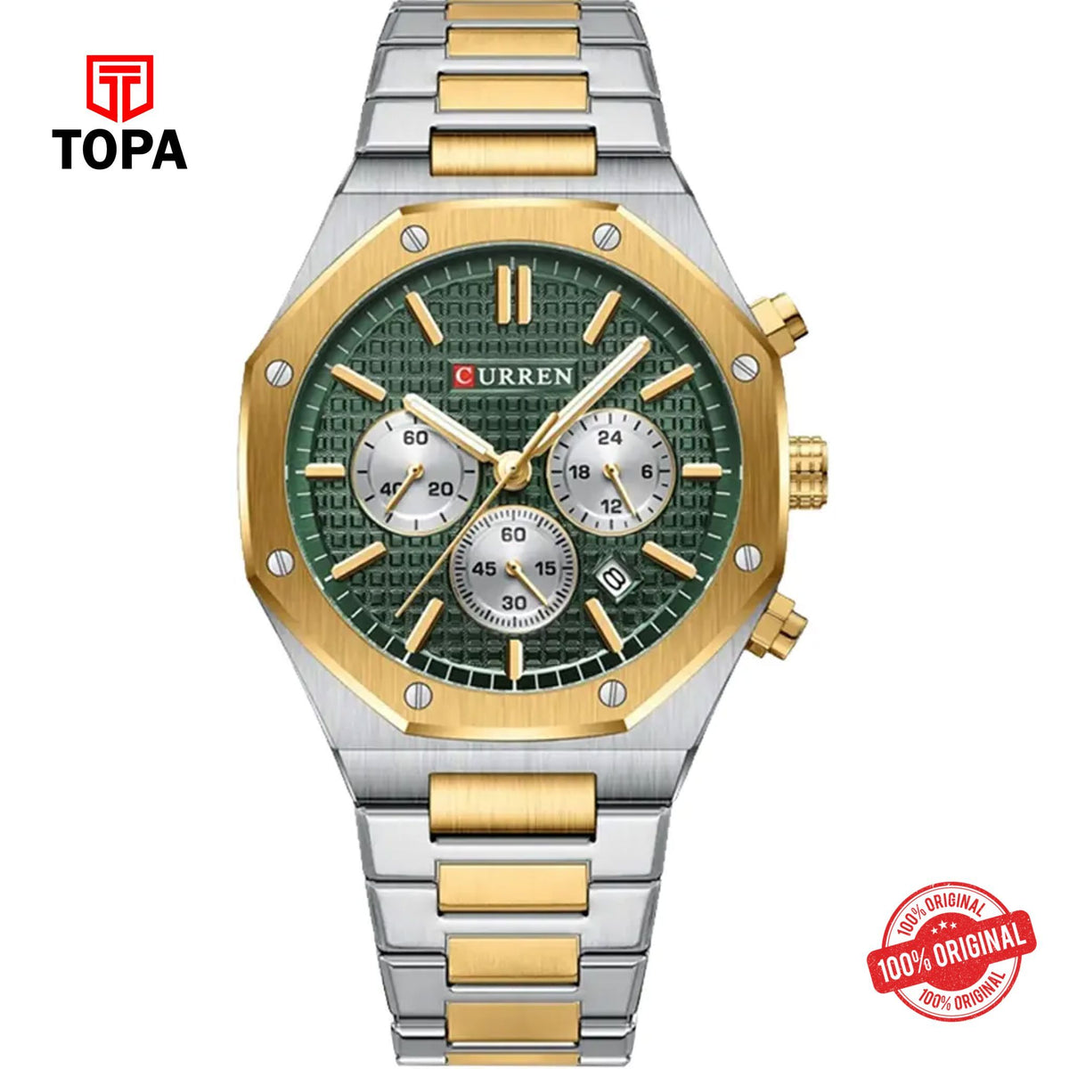 Topa Curren-8440-CHTT-GRN-Metal-Band-Men-Watch - Product Image 1