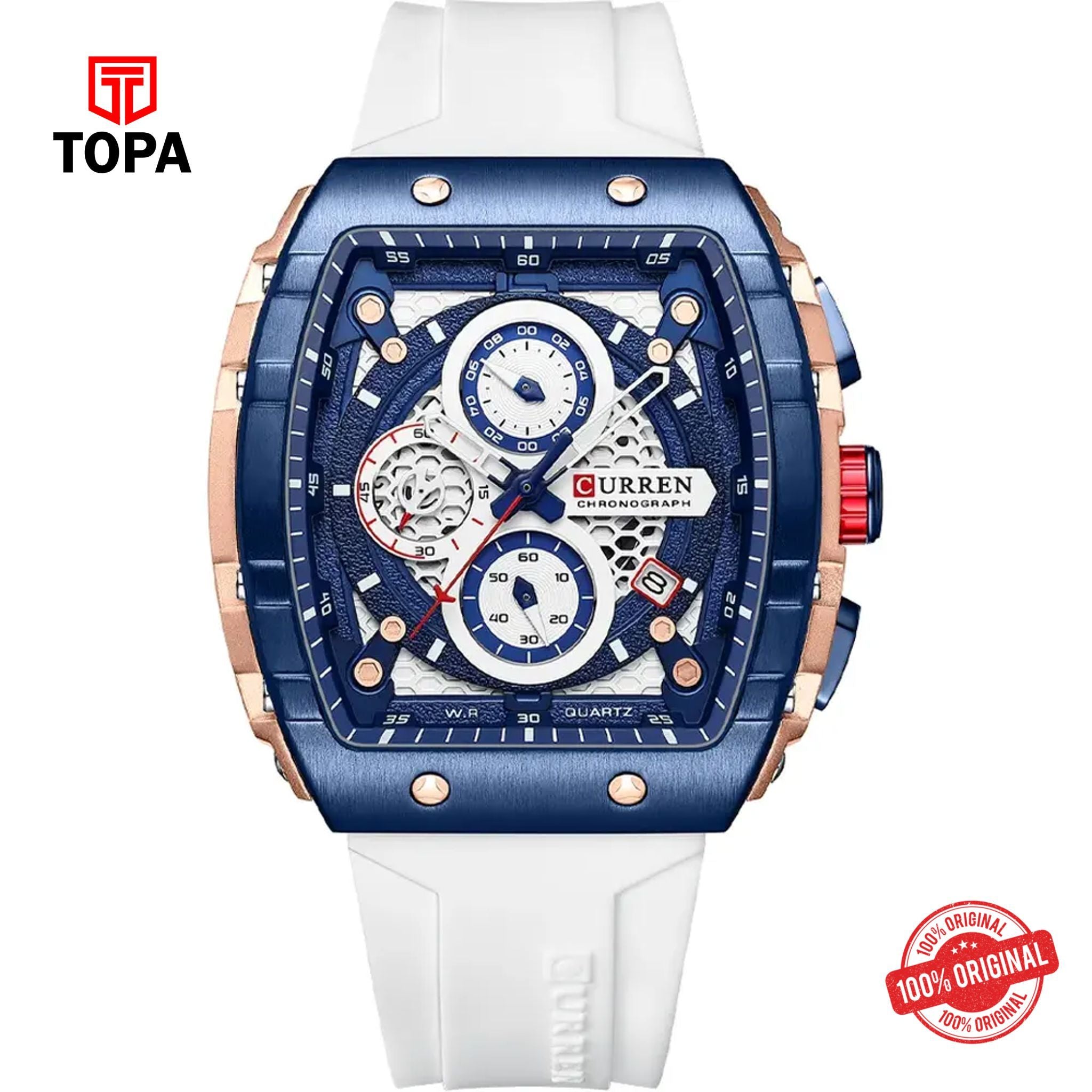 Topa Curren-8442-RGWHT-BLU-Rubber-Band-Men-Watch - Product Image 1