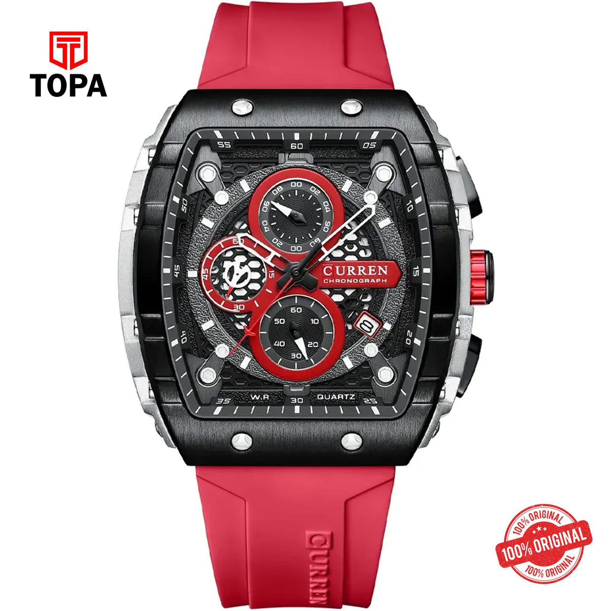 Topa Curren-8442-SLRRED-BLK-Rubber-Band-Men-Watch - Product Image 1