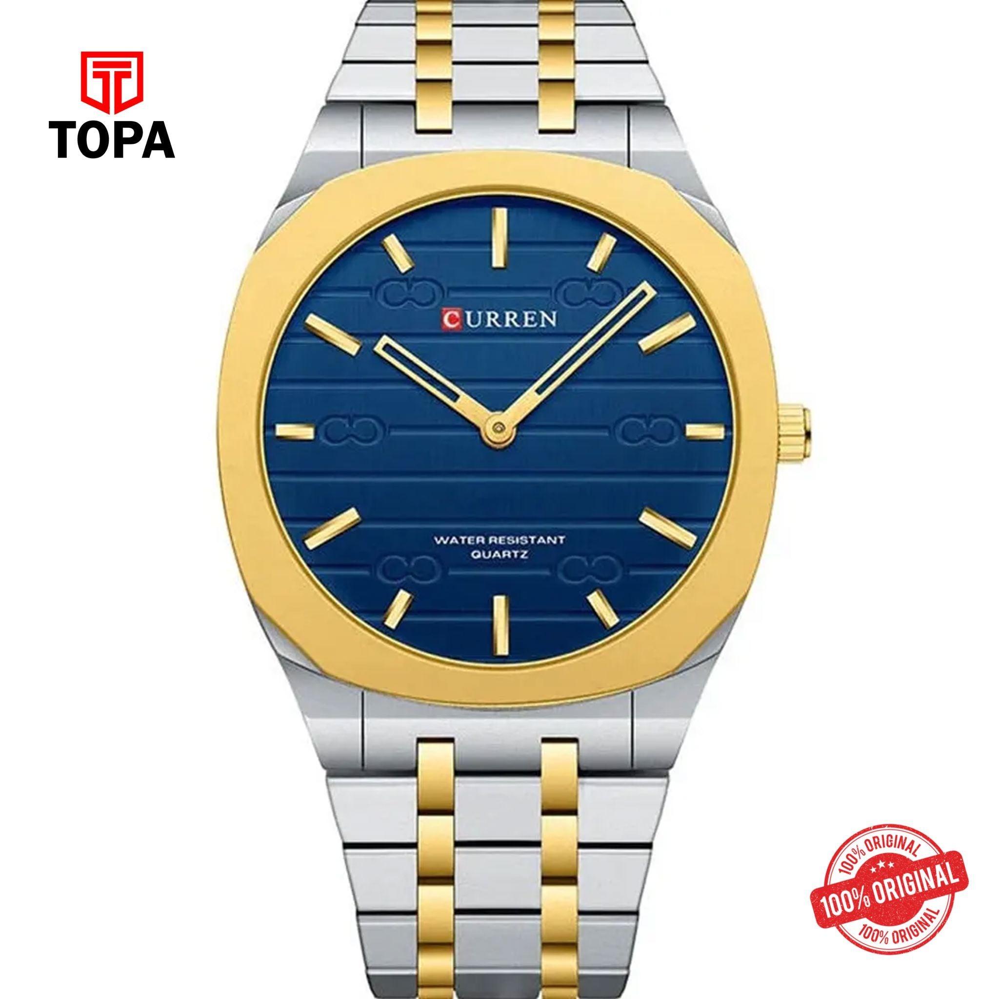 Topa Curren-8444G-TTGLD-BLU-Metal-Band-Men-Watch - Product Image 1