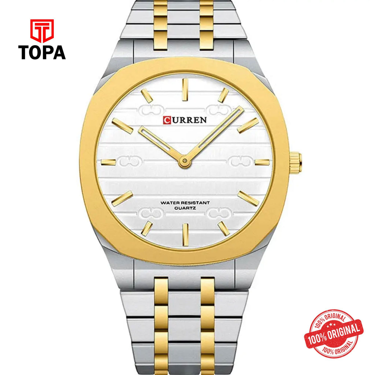 Topa Curren-8444G-TTGLD-WHT-Metal-Band-Men-Watch - Product Image 1