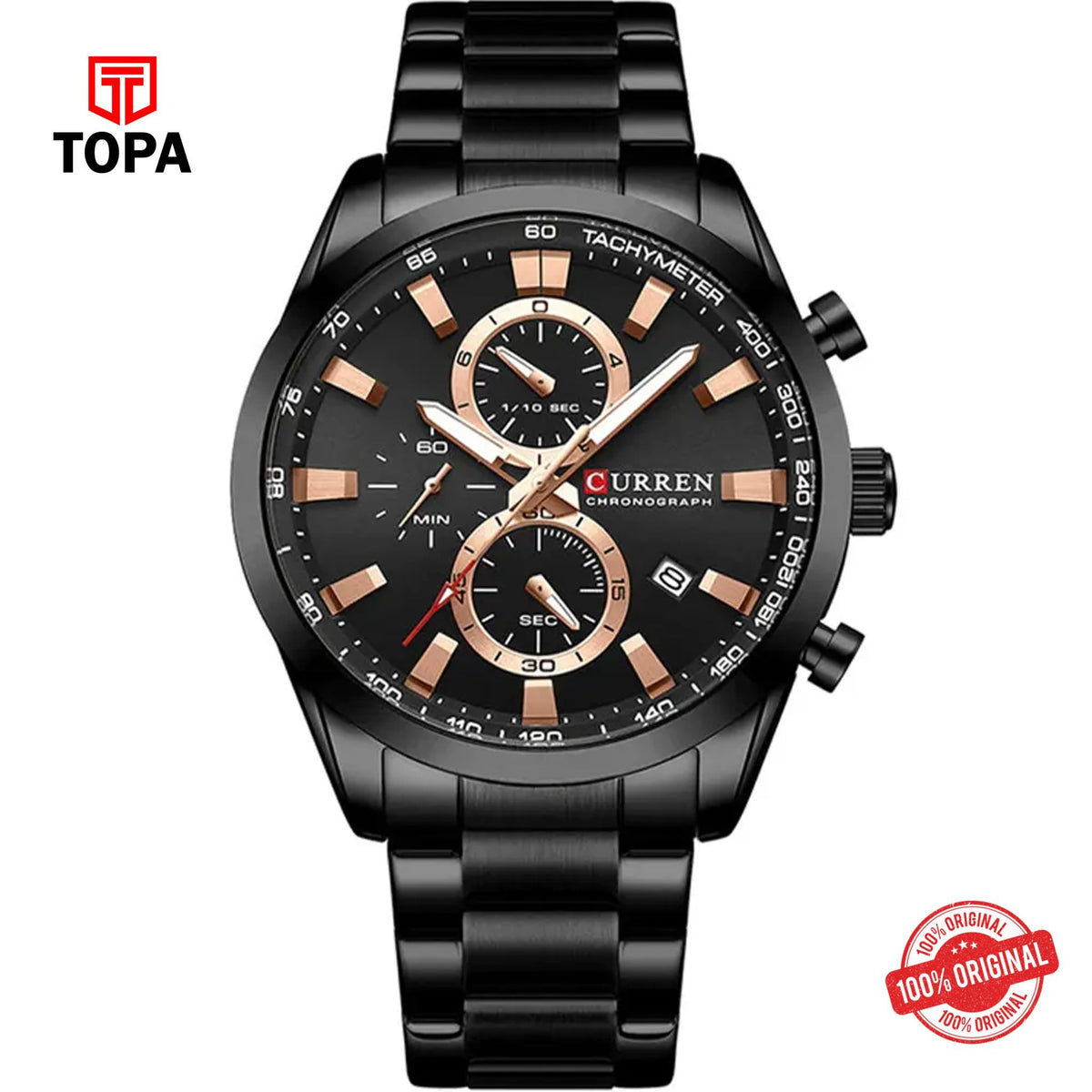 Topa Curren-8445-BLK-Metal-Band-Men-Watch - Product Image 1