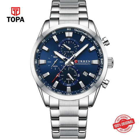 Topa Curren-8445-CH-BLU-Metal-Band-Men-Watch - Product Image 1