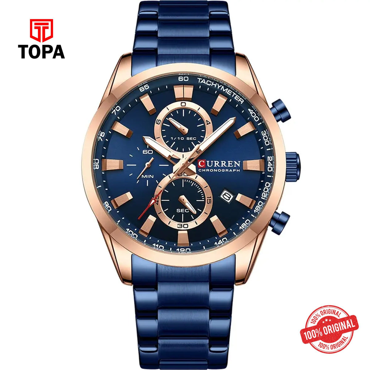 Topa Curren-8445-RS-BLU-Metal-Band-Men-Watch - Product Image 1