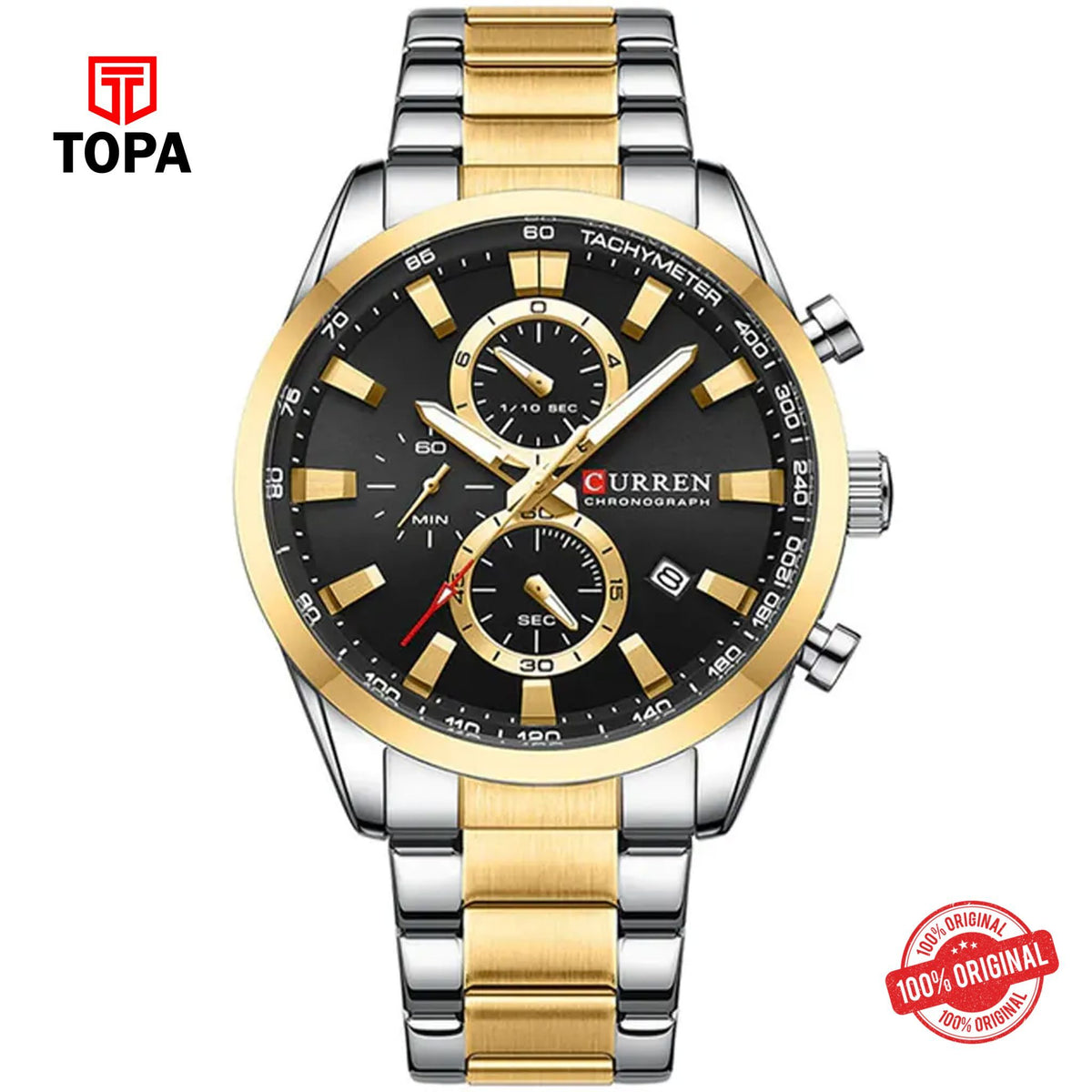 Topa Curren-8445-TTGLD-BLK-Metal-Band-Men-Watch - Product Image 1