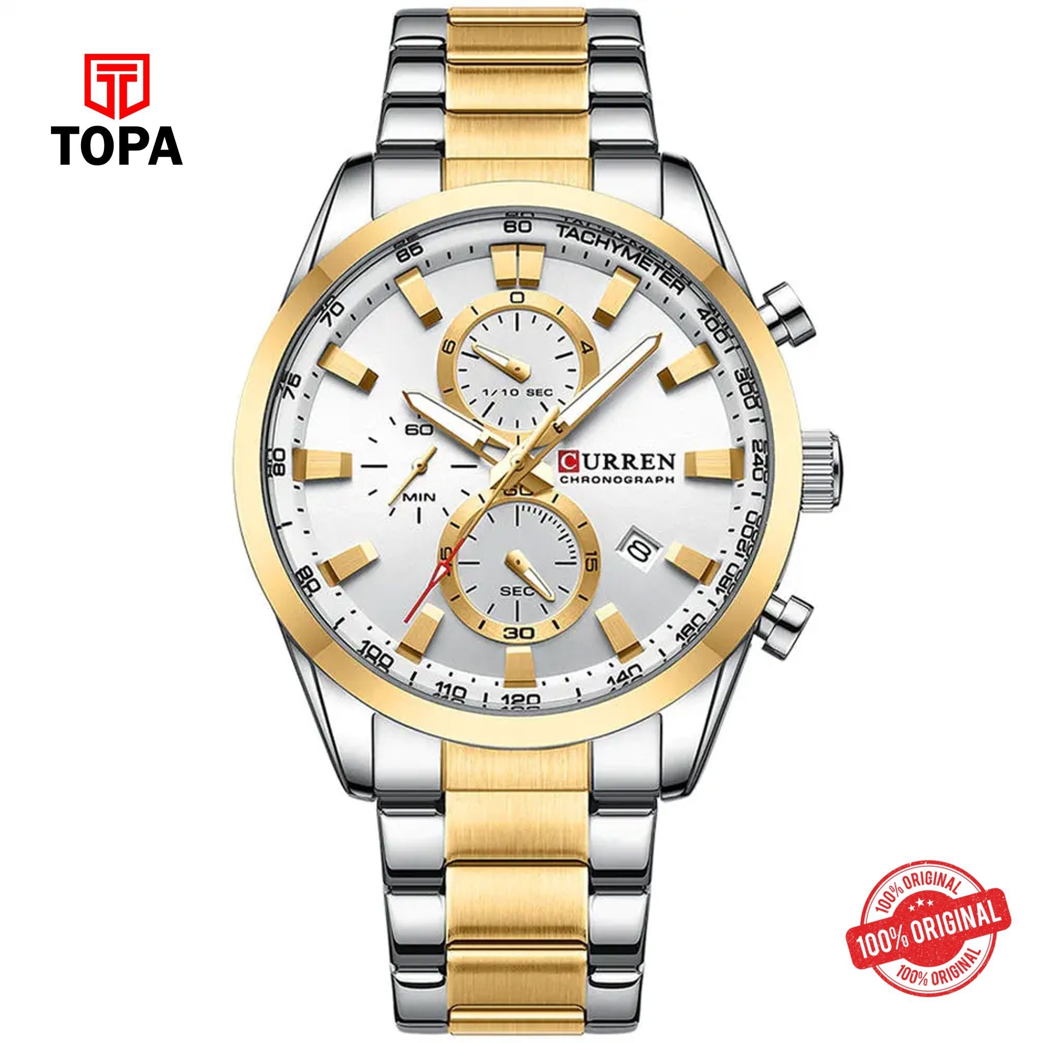 Topa Curren-8445-TTGLD-WHT-Metal-Band-Men-Watch - Product Image 1