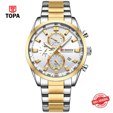 Topa Curren-8445-TTGLD-WHT-Metal-Band-Men-Watch - Product Image 1