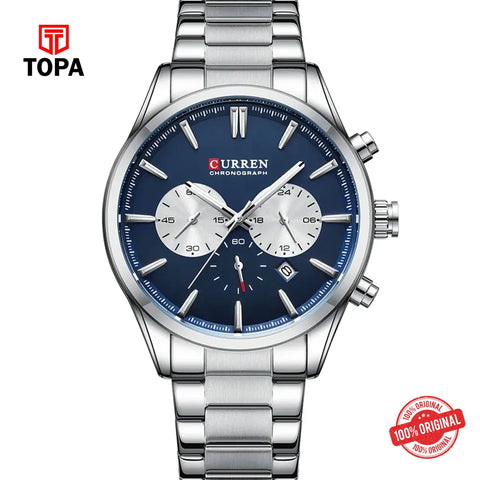 Topa Curren-8446-CH-BLU-Metal-Band-Men-Watch - Product Image 1