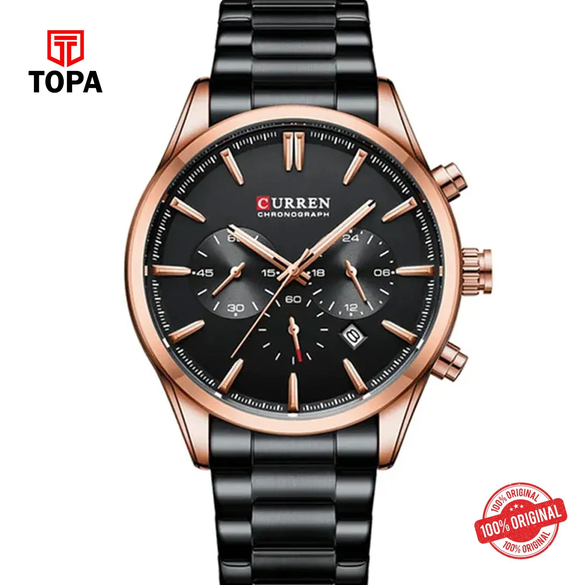 Topa Curren-8446-RS-BLK-Metal-Band-Men-Watch - Product Image 1