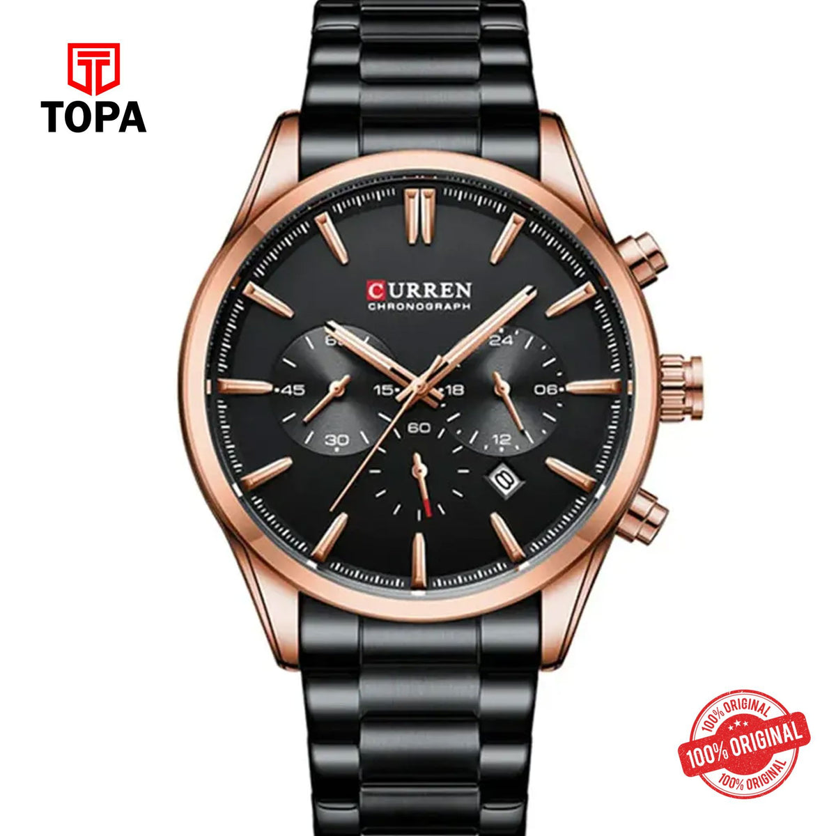 Topa Curren-8446-RS-BLK-Metal-Band-Men-Watch - Product Image 1