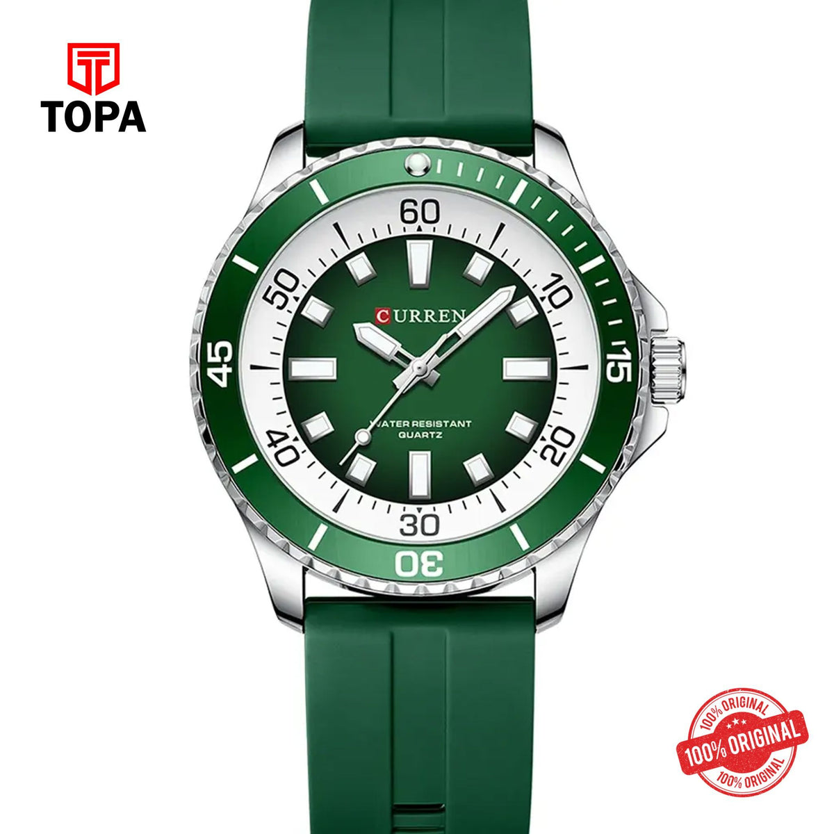 Topa Curren-8448-CH-GRN-Rubber-Band-Men-Watch - Product Image 1
