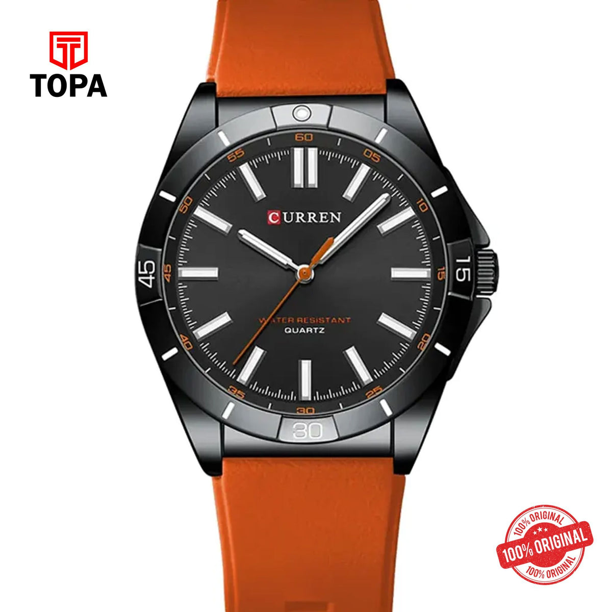 Topa Curren-8449-BLK-ORG-Rubber-Band-Men-Watch - Product Image 1
