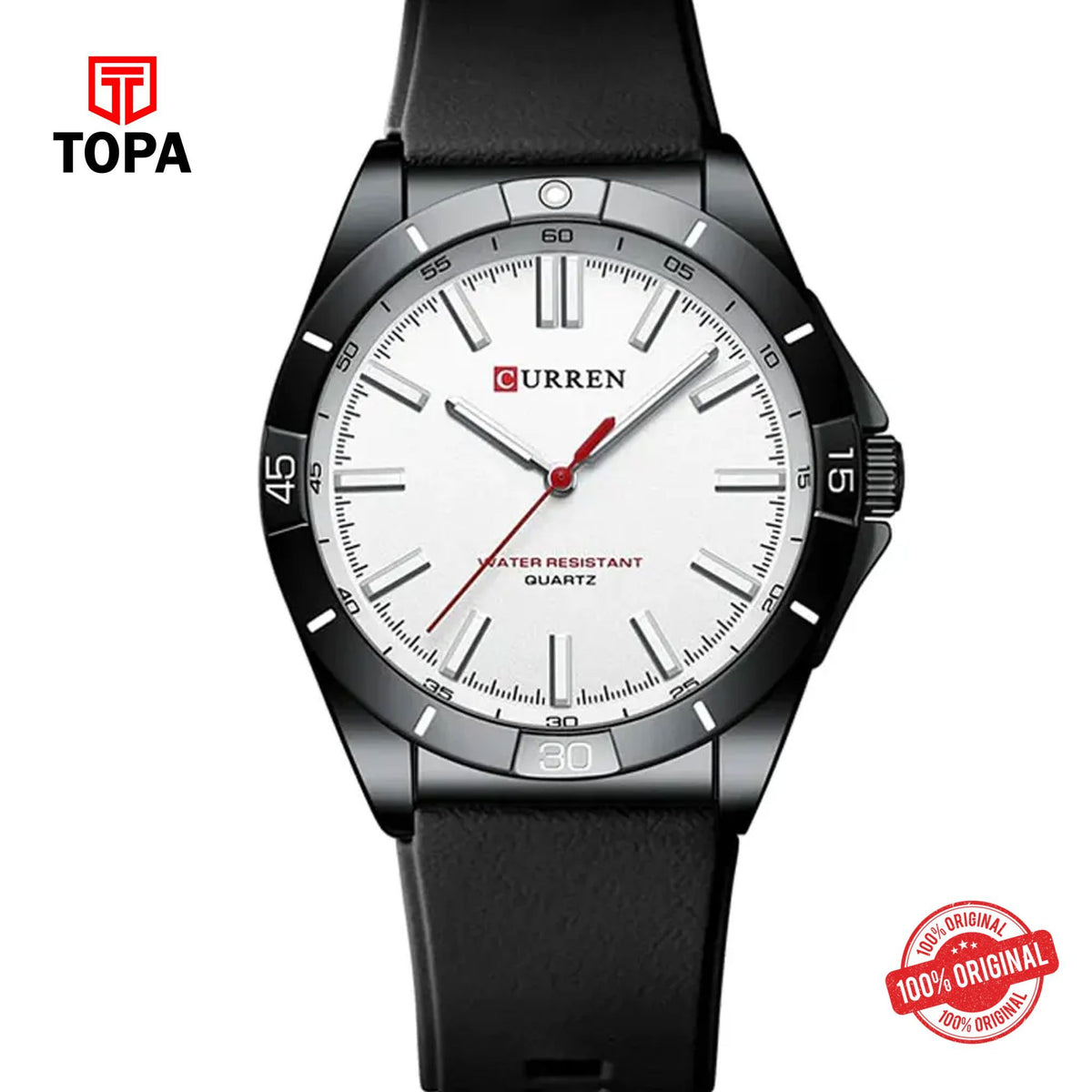 Topa Curren-8449-BLK-WHT-Rubber-Band-Men-Watch - Product Image 1