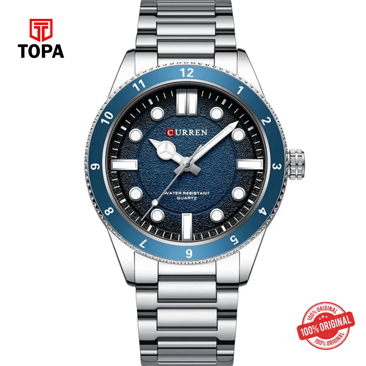Topa Curren-8450-CH-BLU-Metal-Band-Men-Watch - Product Image 1