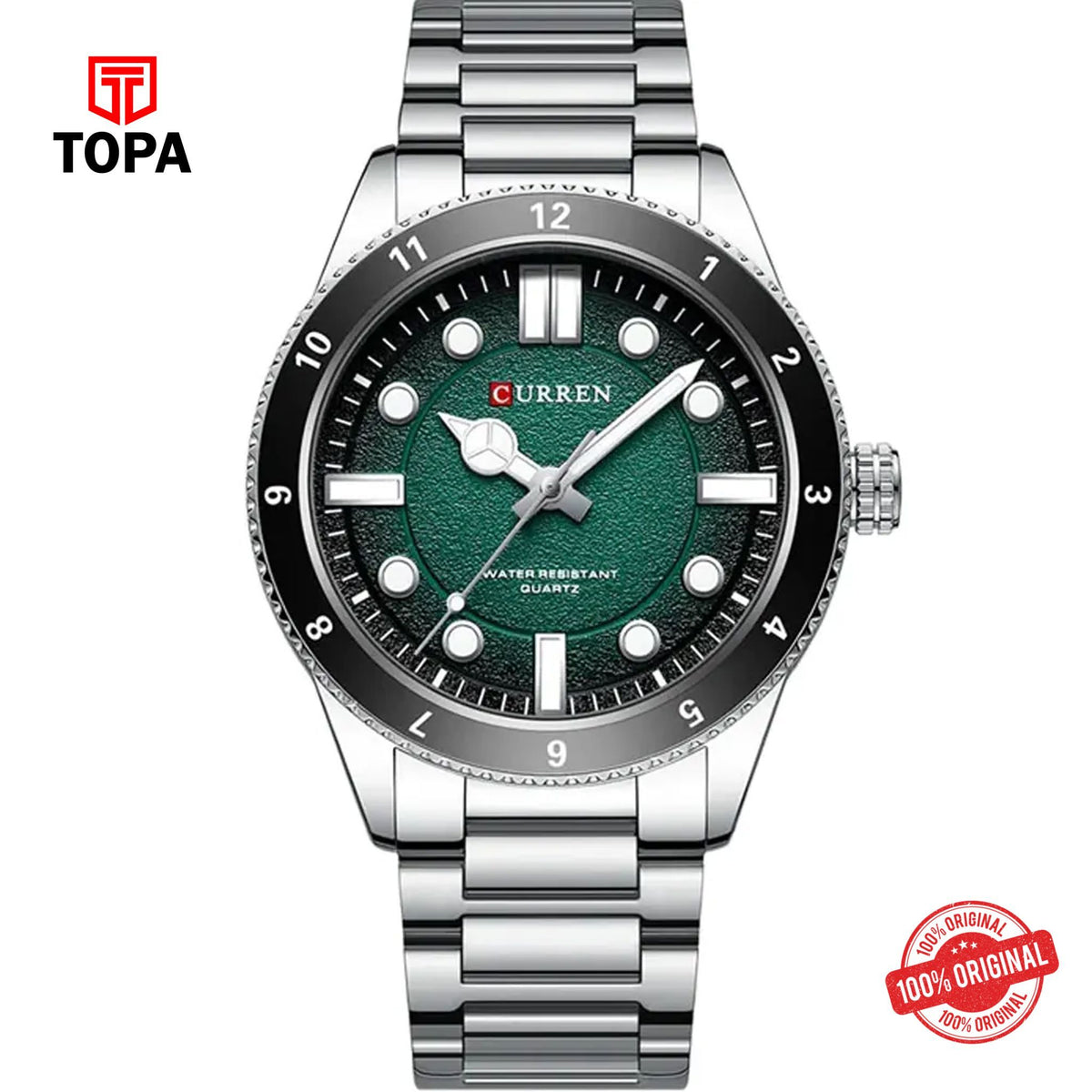 Topa Curren-8450-CH-GRN-Metal-Band-Men-Watch - Product Image 1