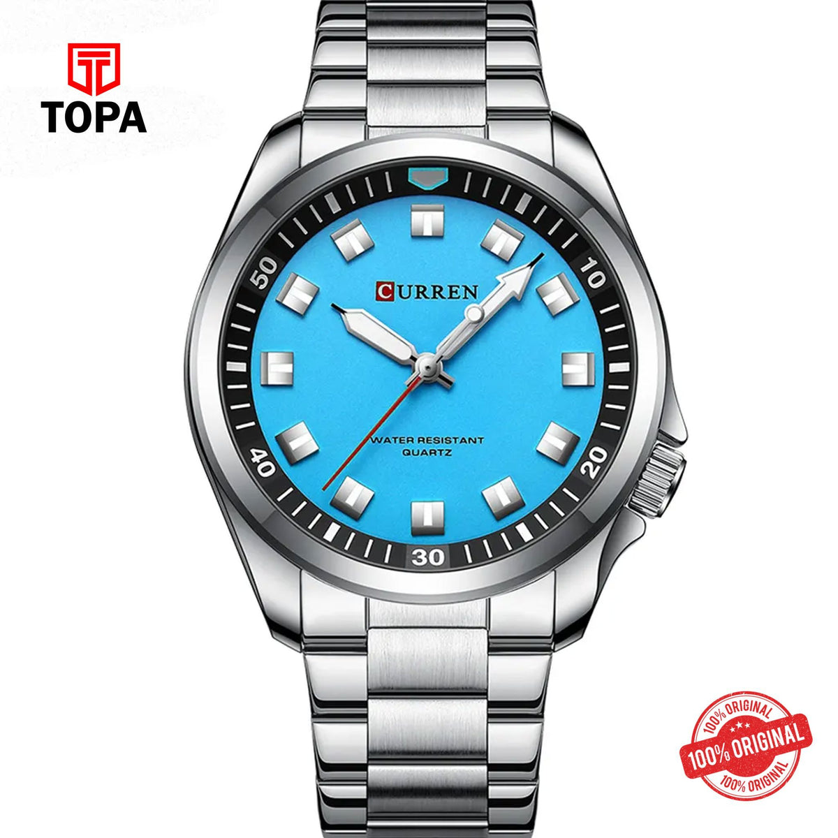 Topa Curren-8451-CH-BLU-Metal-Band-Men-Watch - Product Image 1