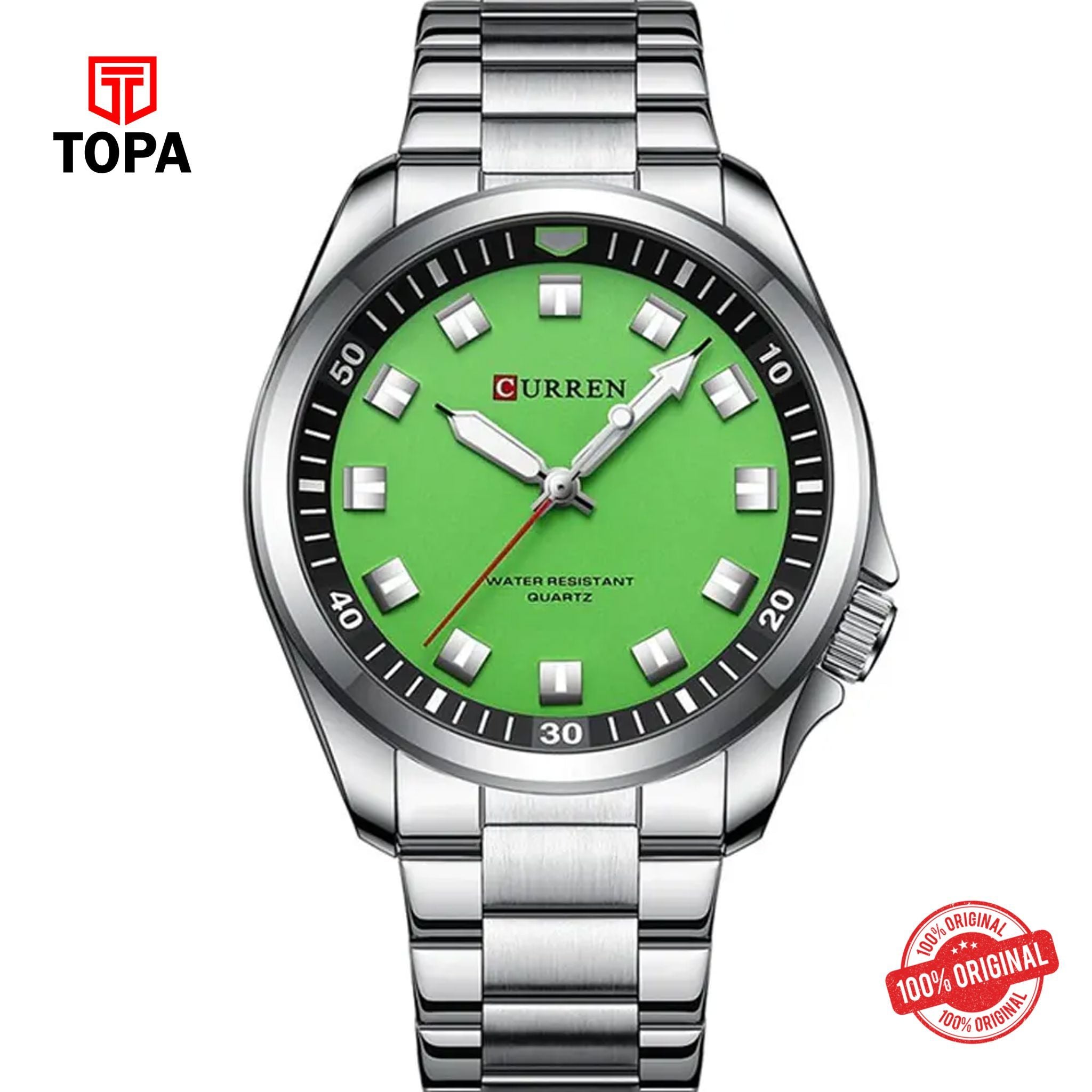 Topa Curren-8451-CH-GRN-Metal-Band-Men-Watch - Product Image 1