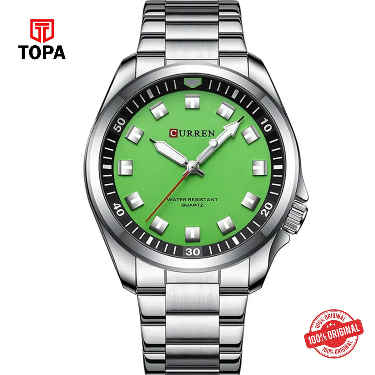 Topa Curren-8451-CH-GRN-Metal-Band-Men-Watch - Product Image 1