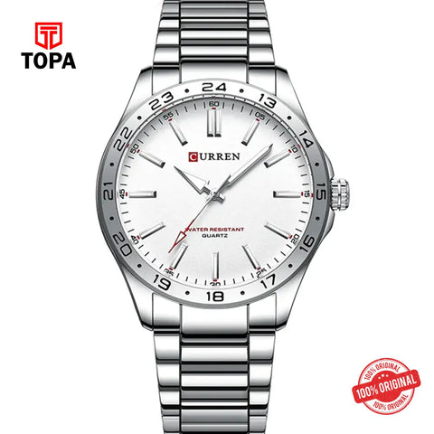 Topa Curren-8452-CH-WHT-Metal-Band-Men-Watch - Product Image 1