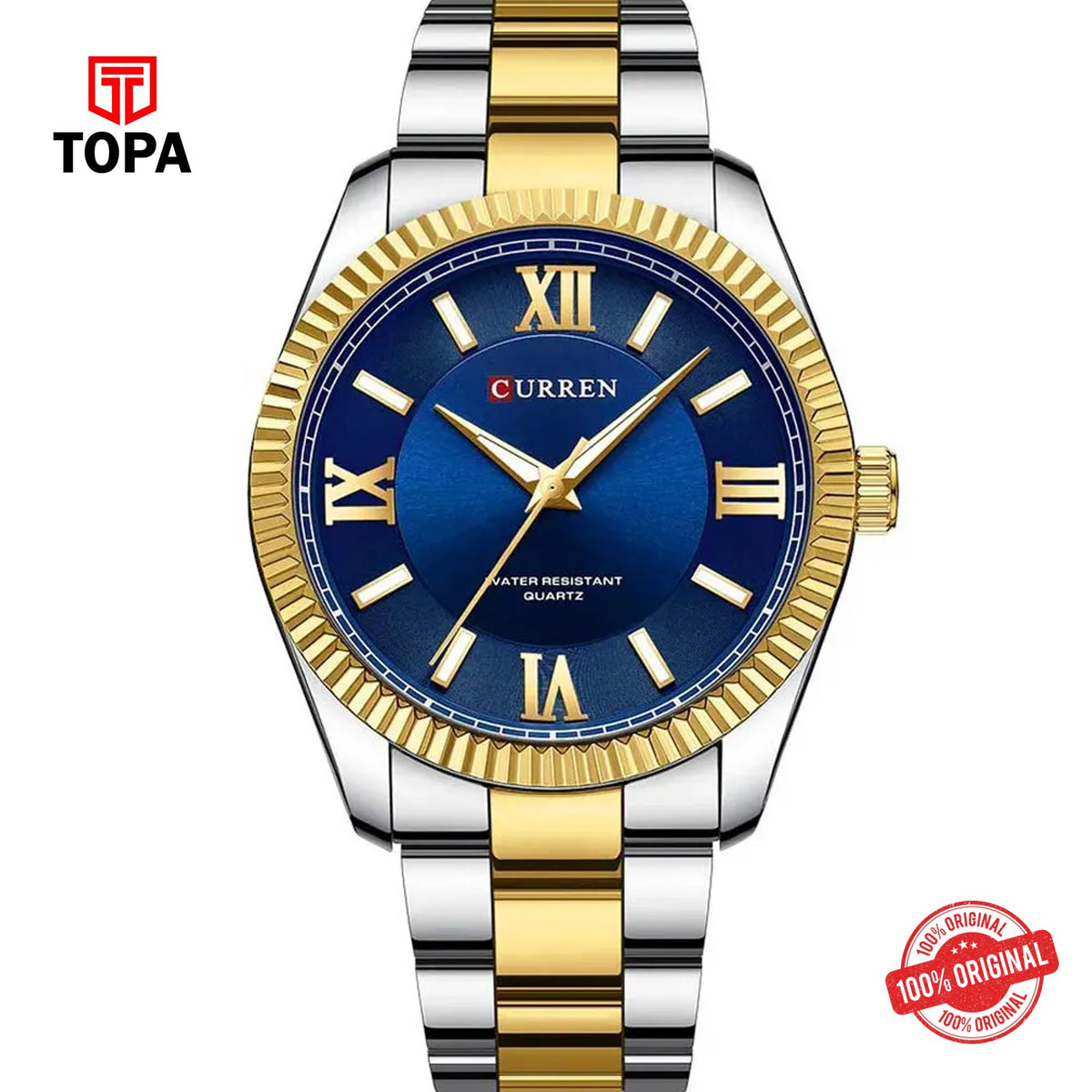 Topa Curren-8453-TTGLD-BLU-Metal-Band-Men-Watch - Product Image 1