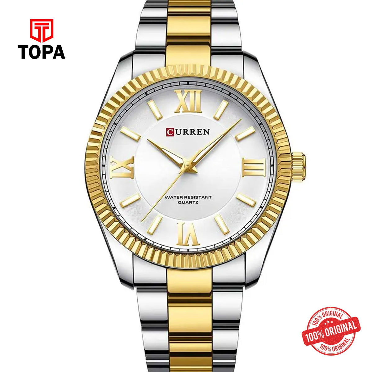 Topa Curren-8453-TTGLD-WHT-Metal-Band-Men-Watch - Product Image 1