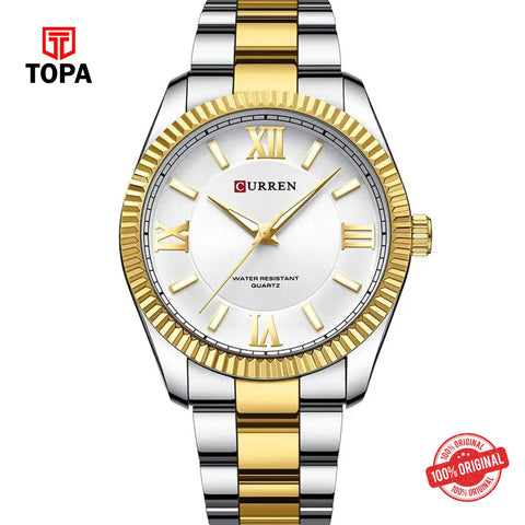 Topa Curren-8453-TTGLD-WHT-Metal-Band-Men-Watch - Product Image 1