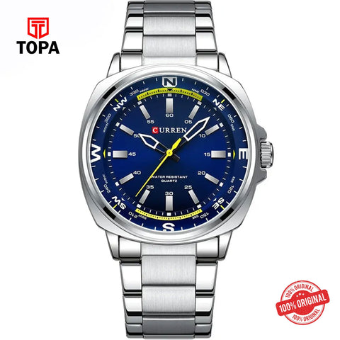 Topa Curren-8455G-CH-BLU-Metal-Band-Men-Watch - Product Image 1