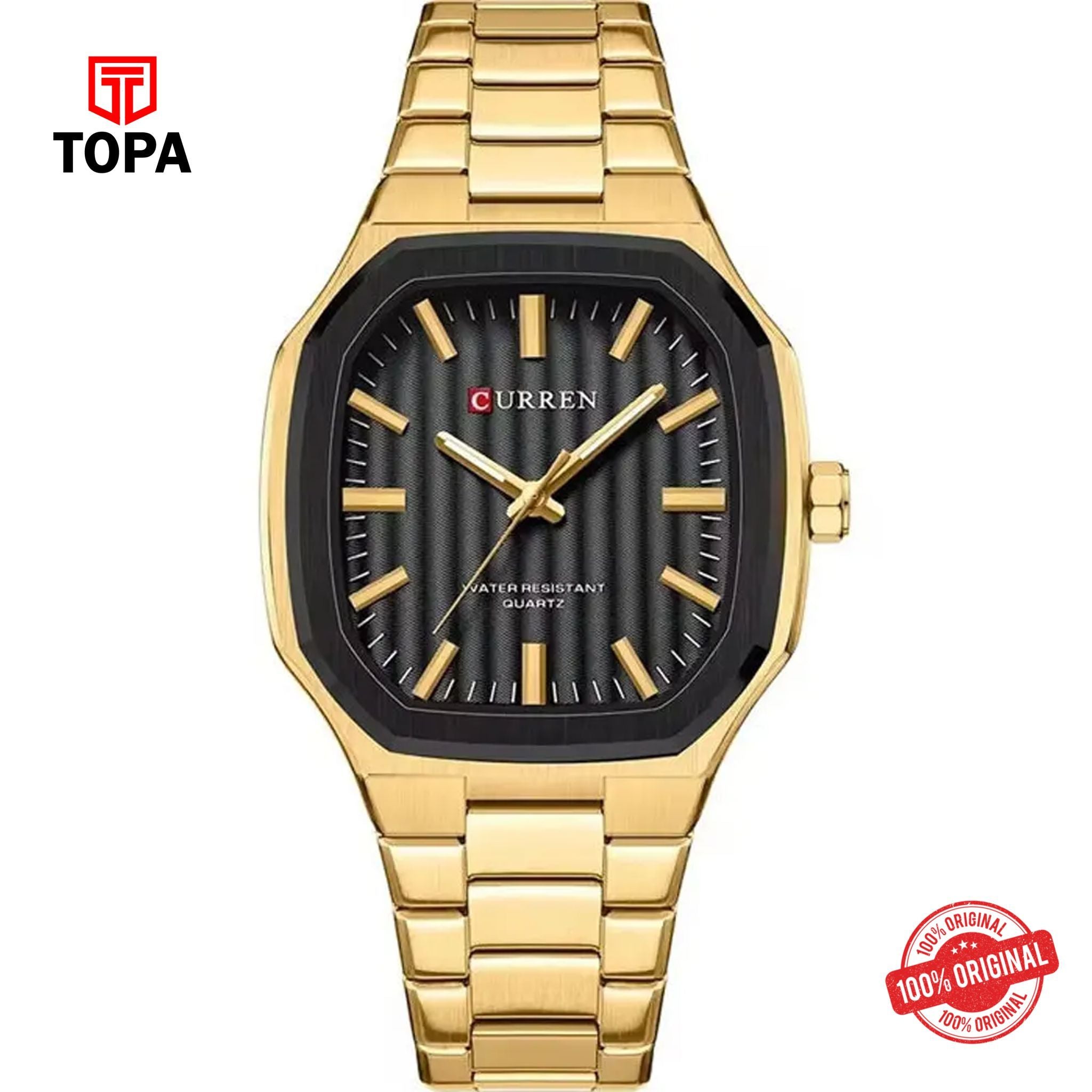 Topa Curren-8458G-GLD-BLK-Metal-Band-Men-Watch - Product Image 1