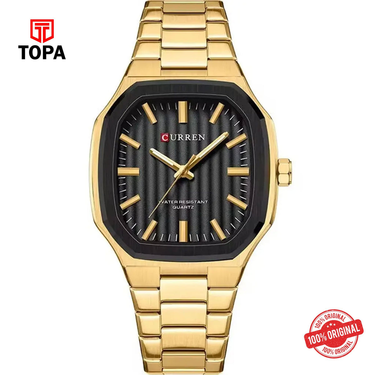 Topa Curren-8458G-GLD-BLK-Metal-Band-Men-Watch - Product Image 1