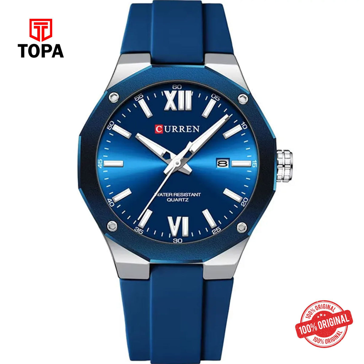 Topa Curren-8465G-CH-BLU-Rubber-Band-Men-Watch - Product Image 1