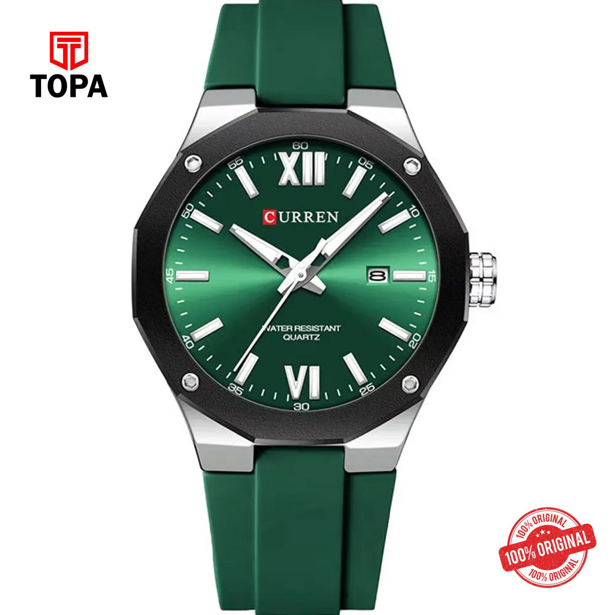 Topa Curren-8465G-CH-GRN-Rubber-Band-Men-Watch - Product Image 1
