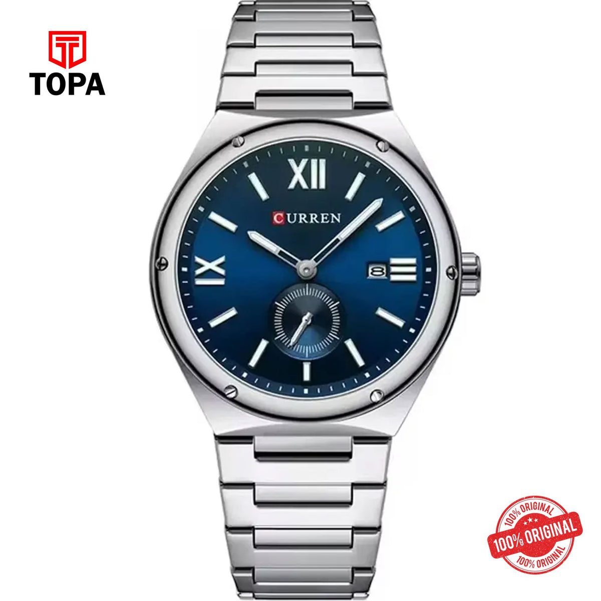 Topa Curren-8471G-CH-BLU-Metal-Band-Men-Watch - Product Image 1