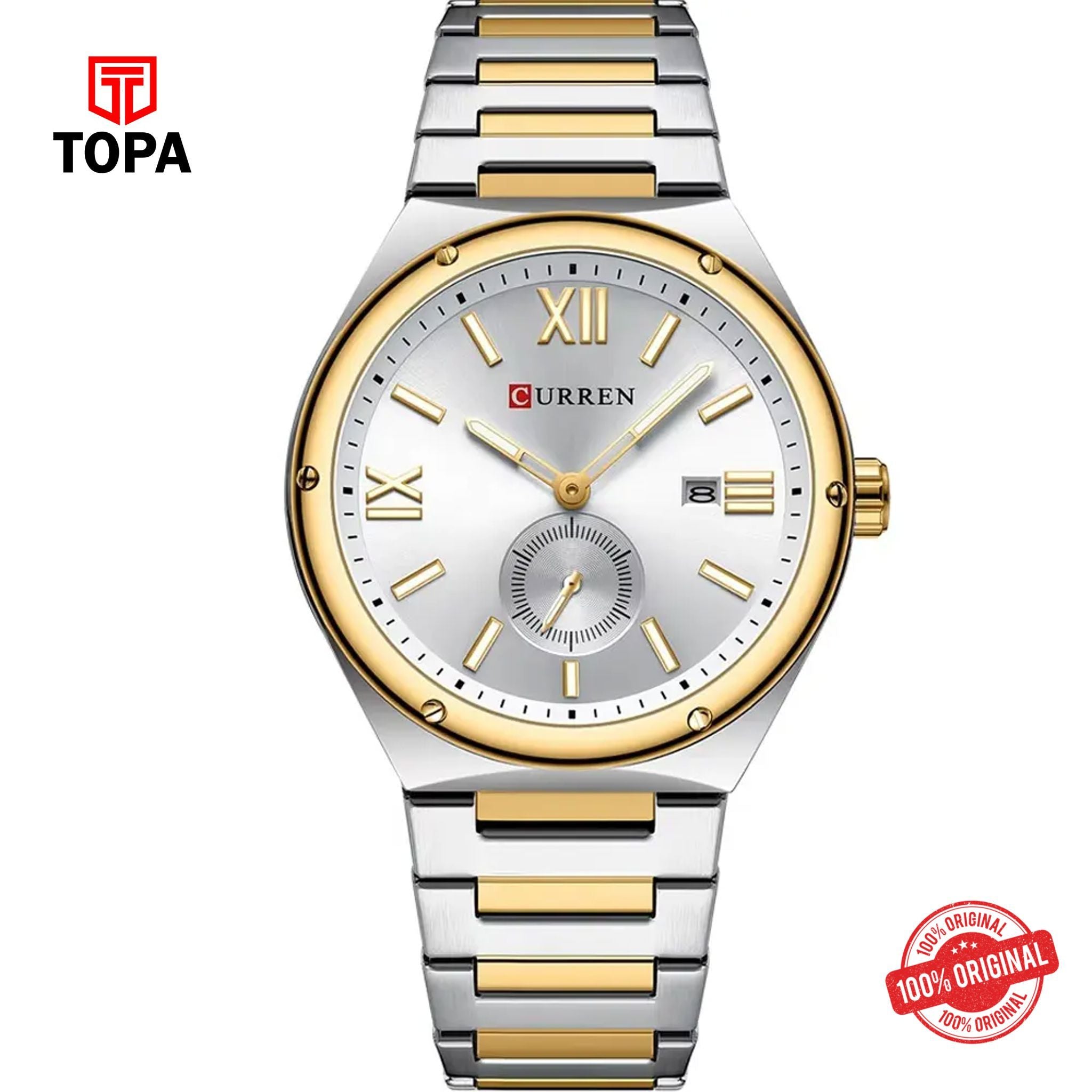 Topa Curren-8471G-TTGLD-WHT-Metal-Band-Men-Watch - Product Image 1