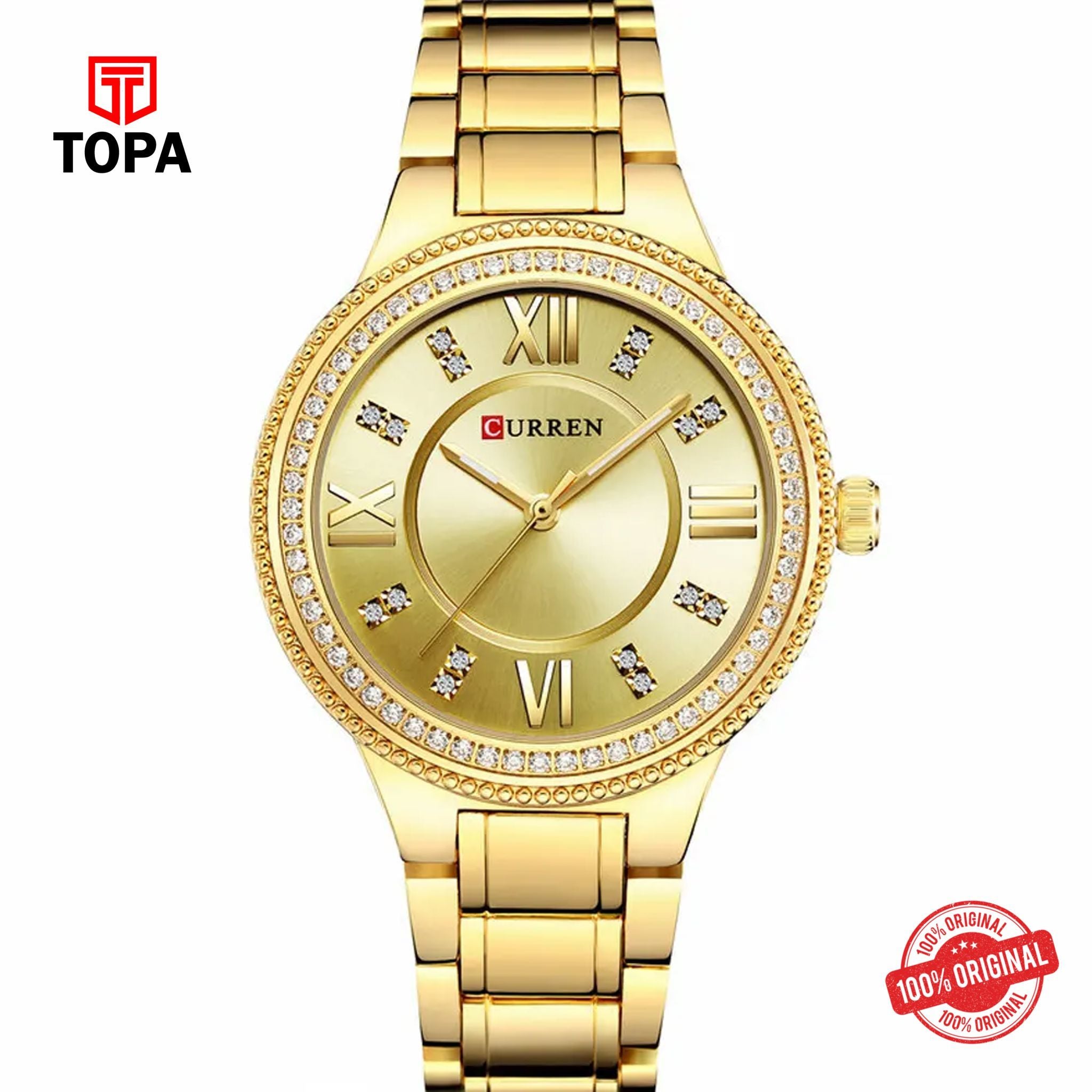 Topa Curren-9004-GD-GD-Metal-Band-Women-Watch - Product Image 1