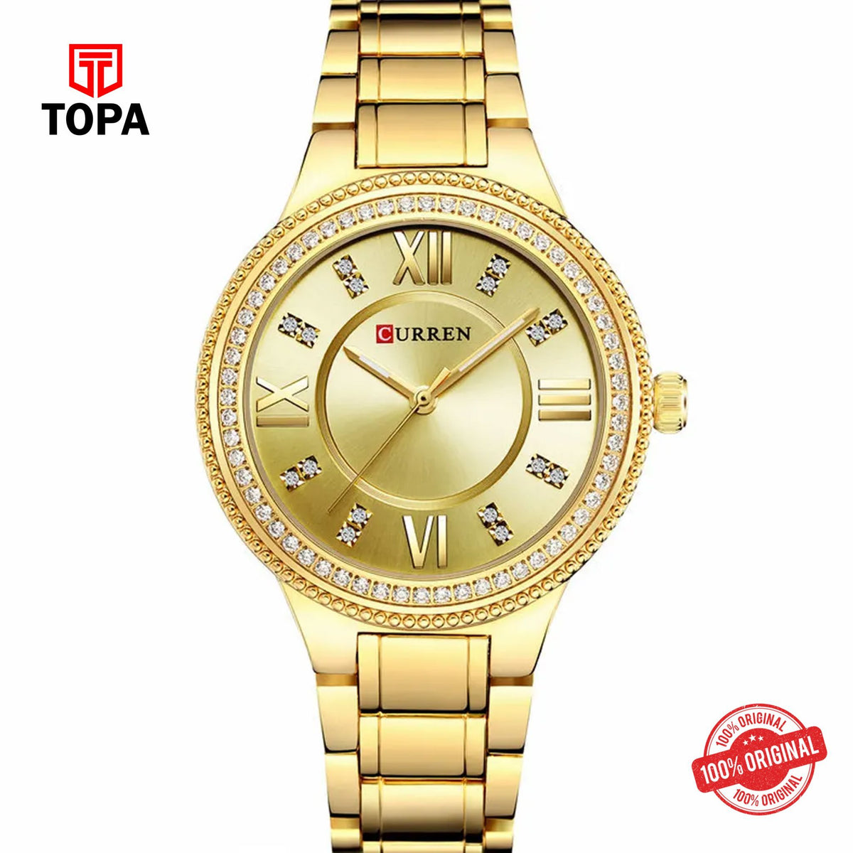 Topa Curren-9004-GD-GD-Metal-Band-Women-Watch - Product Image 1