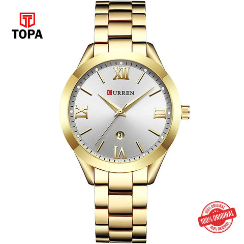 Topa Curren-9007L-GLD-WHT-Metal-Band-Women-Watch - Product Image 1