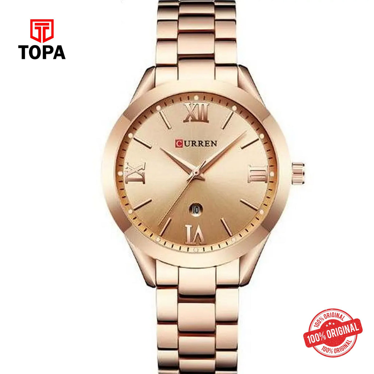 Topa Curren-9007L-RG-Metal-Band-Women-Watch - Product Image 1