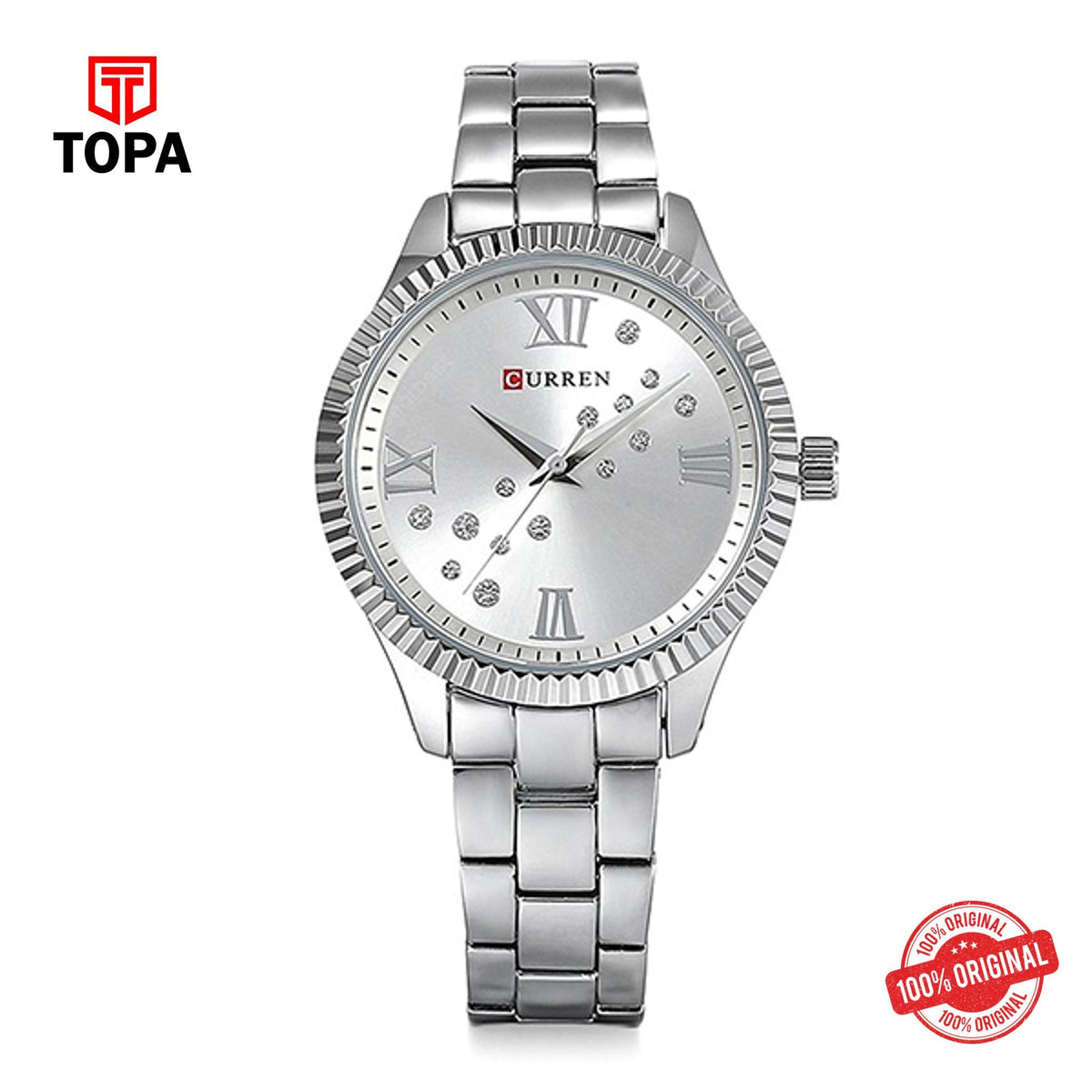 Topa Curren-9009-CH-WHT-Metal-Band-Women-Watch - Product Image 1
