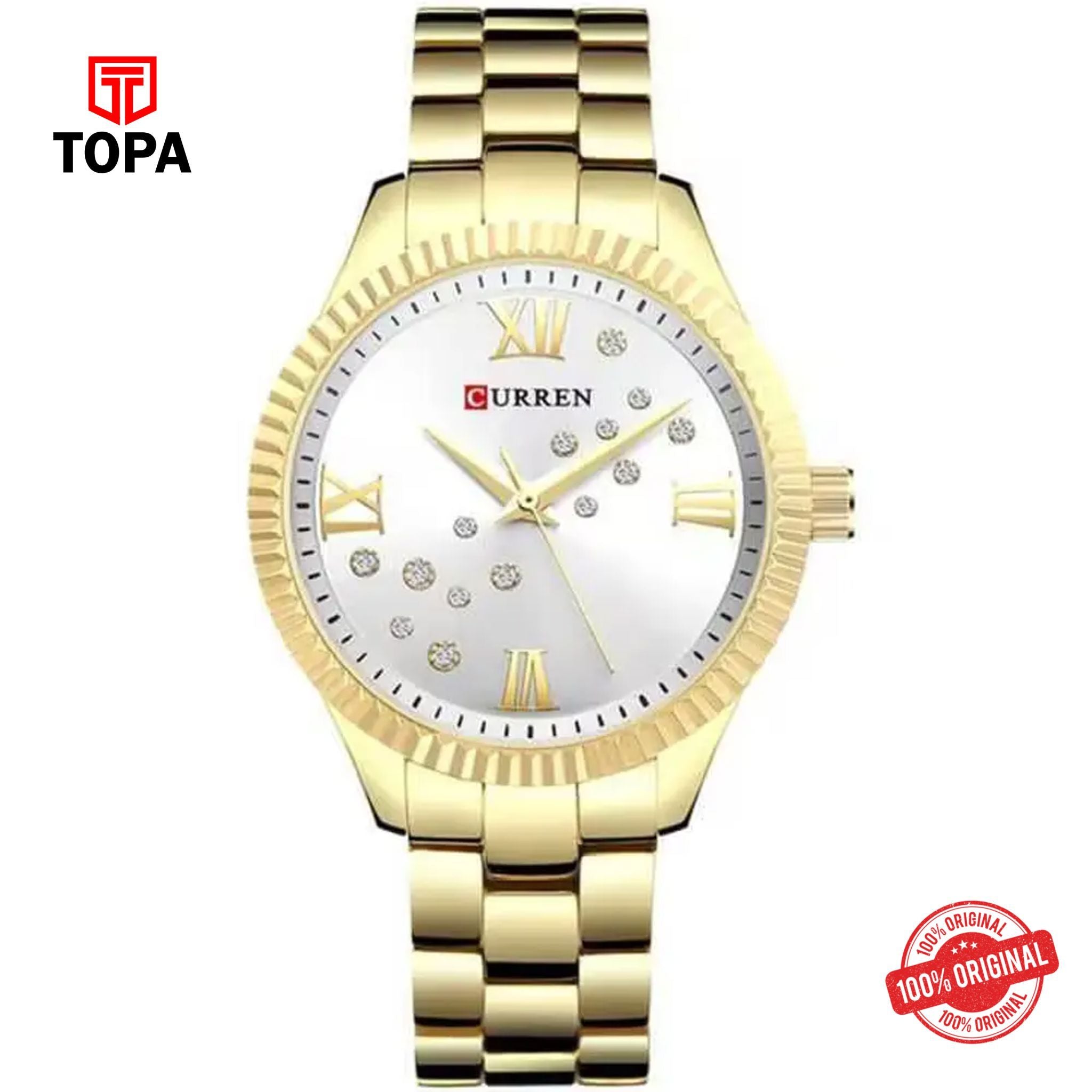 Topa Curren-9009-GD-SLV-Metal-Band-Women-Watch - Product Image 1