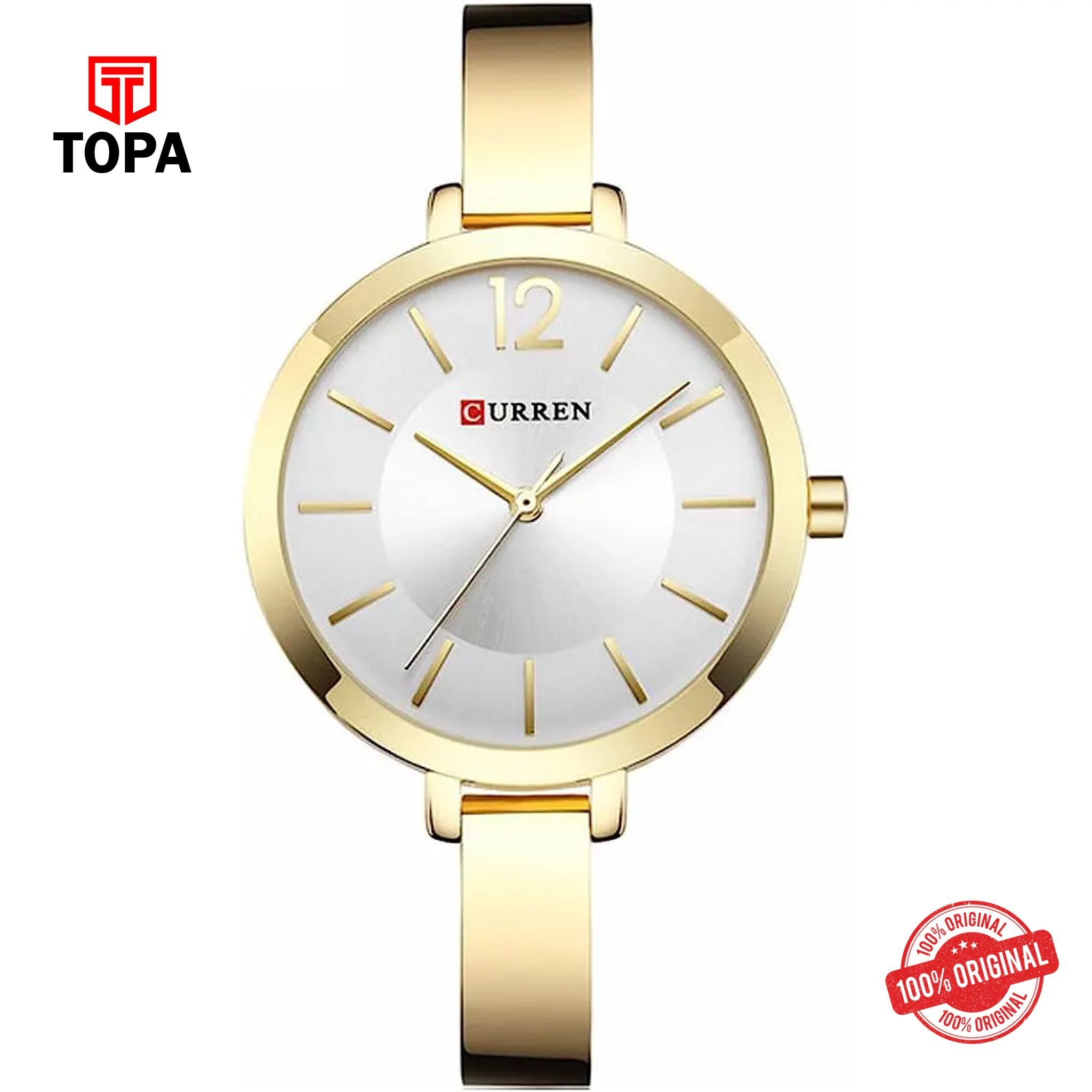 Topa Curren-9012-GLD-WHT-Metal-Band-Women-Watch - Product Image 1