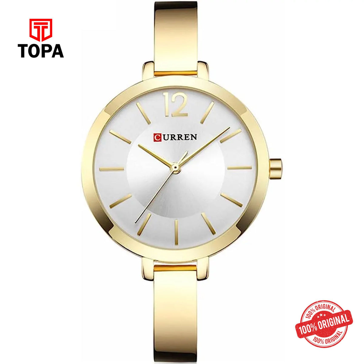 Topa Curren-9012-GLD-WHT-Metal-Band-Women-Watch - Product Image 1