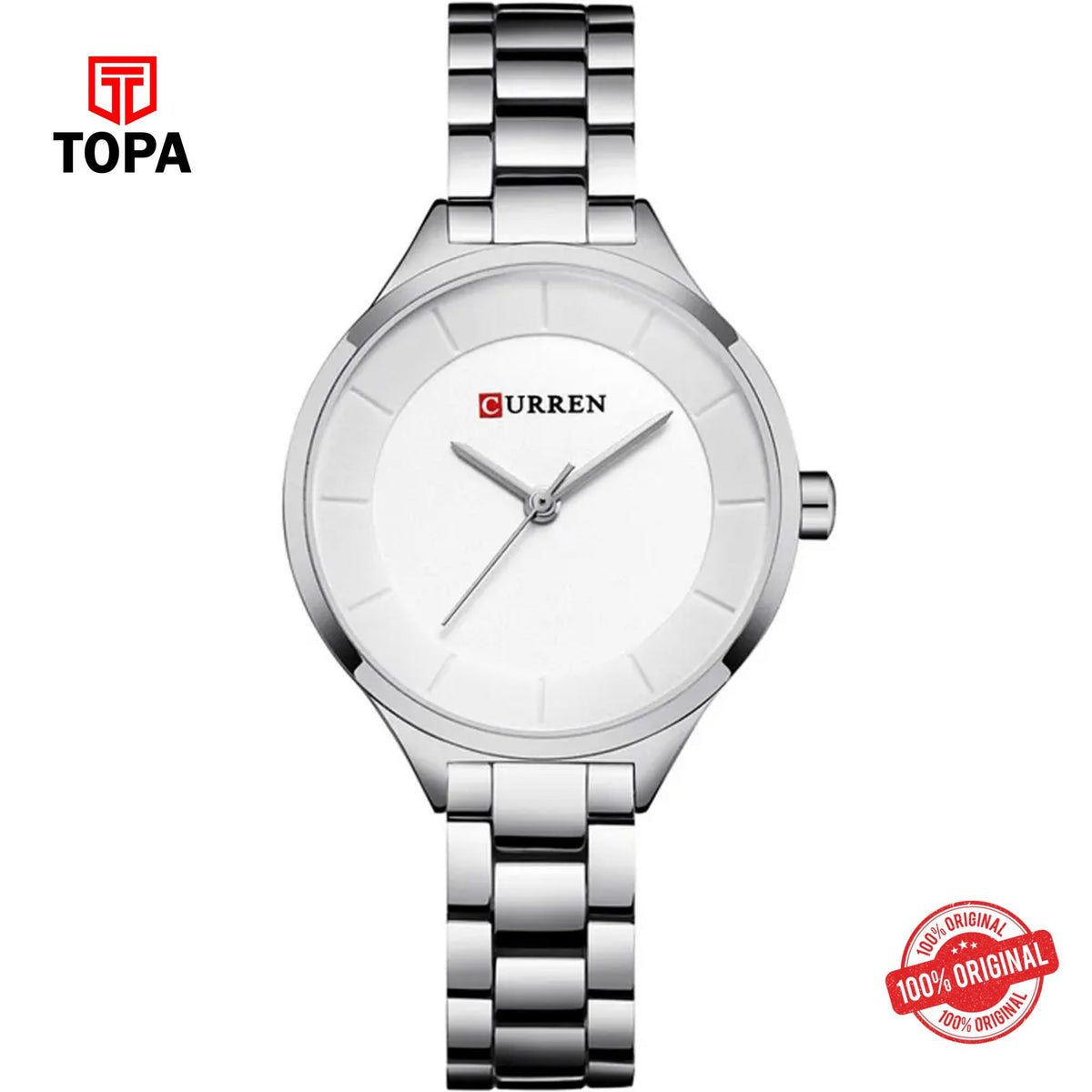 Topa Curren-9015-CH-WHT-Metal-Band-Women-Watch - Product Image 1
