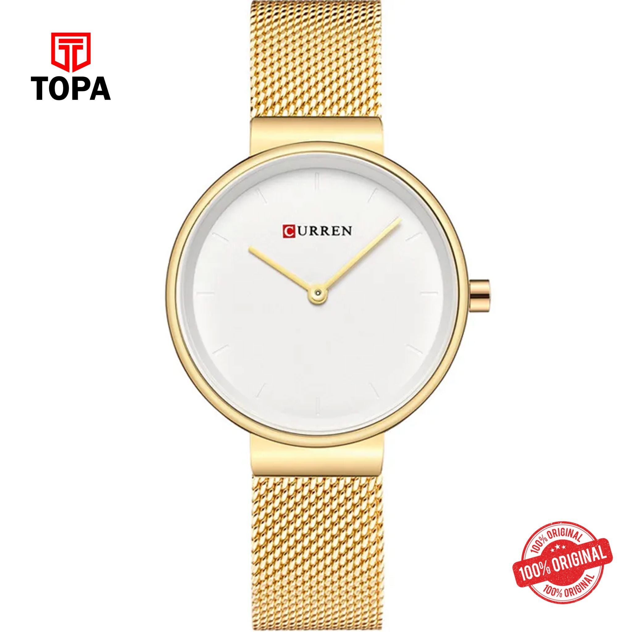 Topa Curren-9016-GLD-WHT-Mesh-Band-Women-Watch - Product Image 1