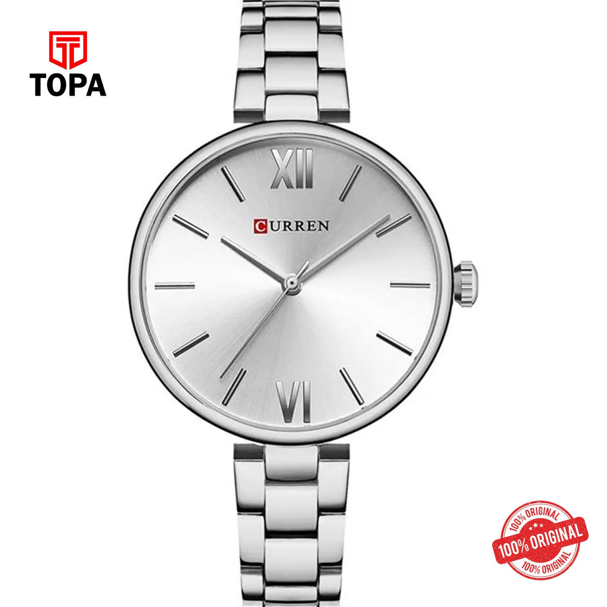 Topa Curren-9017-CH-WHT-Metal-Band-Women-Watch - Product Image 1