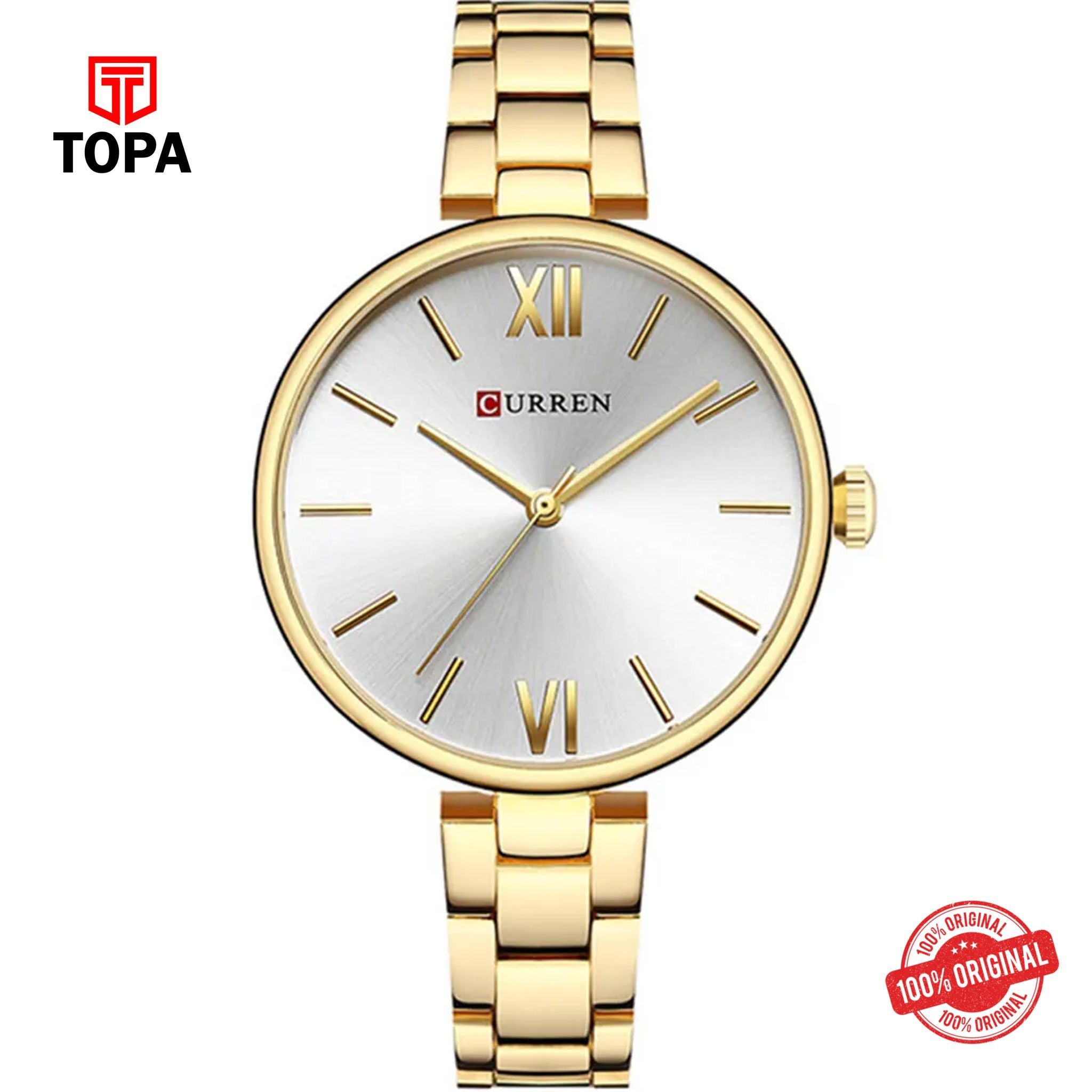 Topa Curren-9017-GLD-WHT-Metal-Band-Women-Watch - Product Image 1