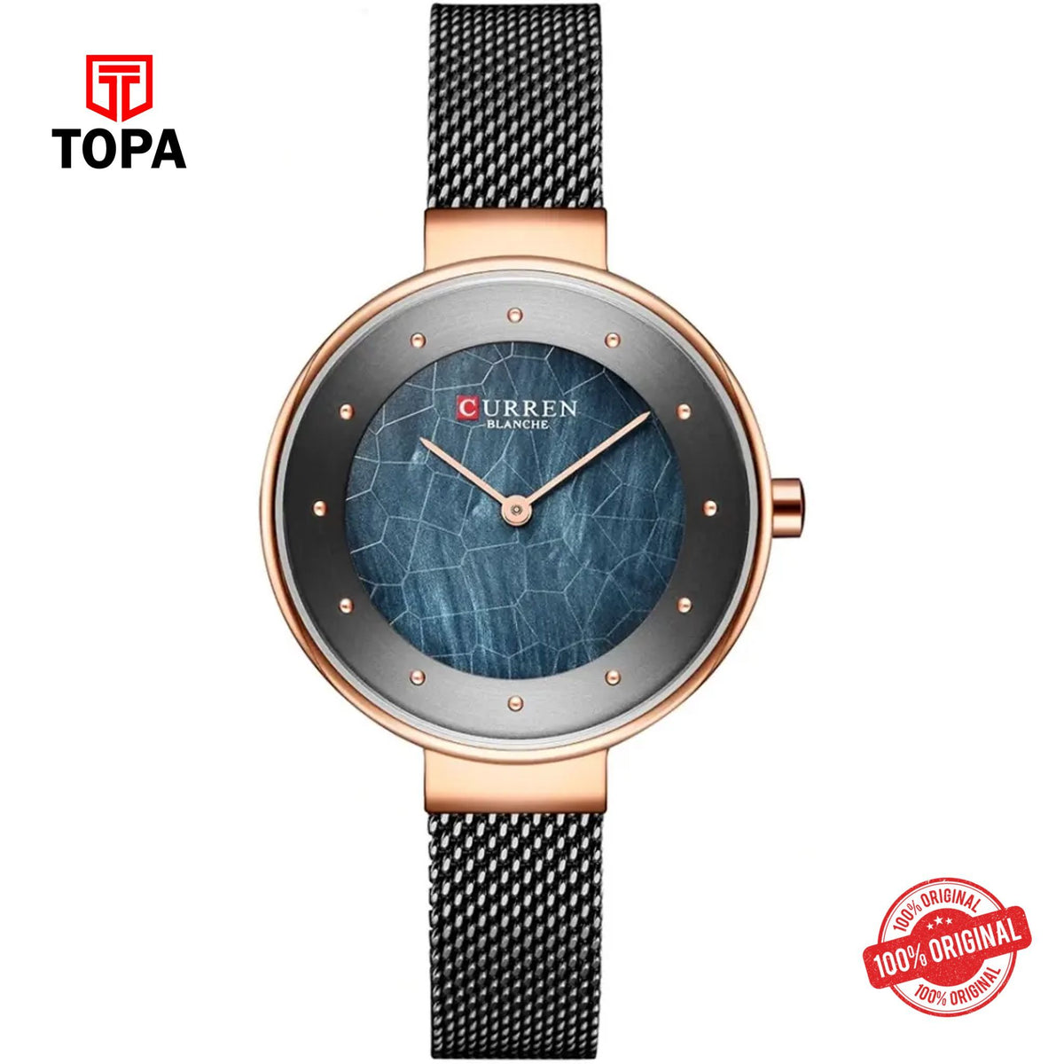 Topa Curren-9032-RGBLK-BLK-Mesh-Band-Women-Watch - Product Image 1