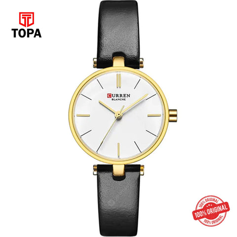 Topa Curren-9038-GLDBLK-WHT-Leather-Band-Women-Watch - Product Image 1